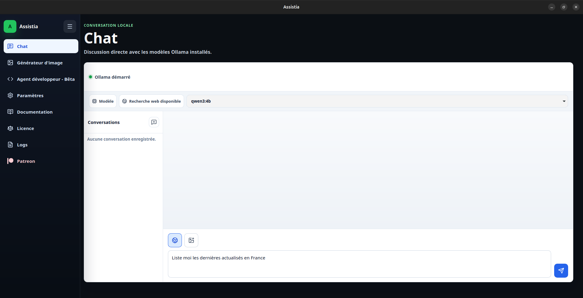 Interface de discussion avec un modèle local