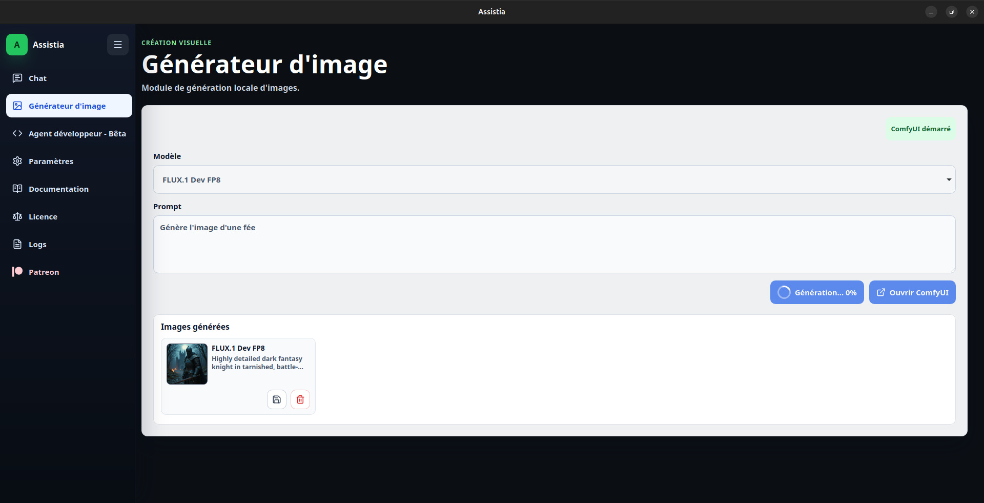 Page de génération d'image Assistia