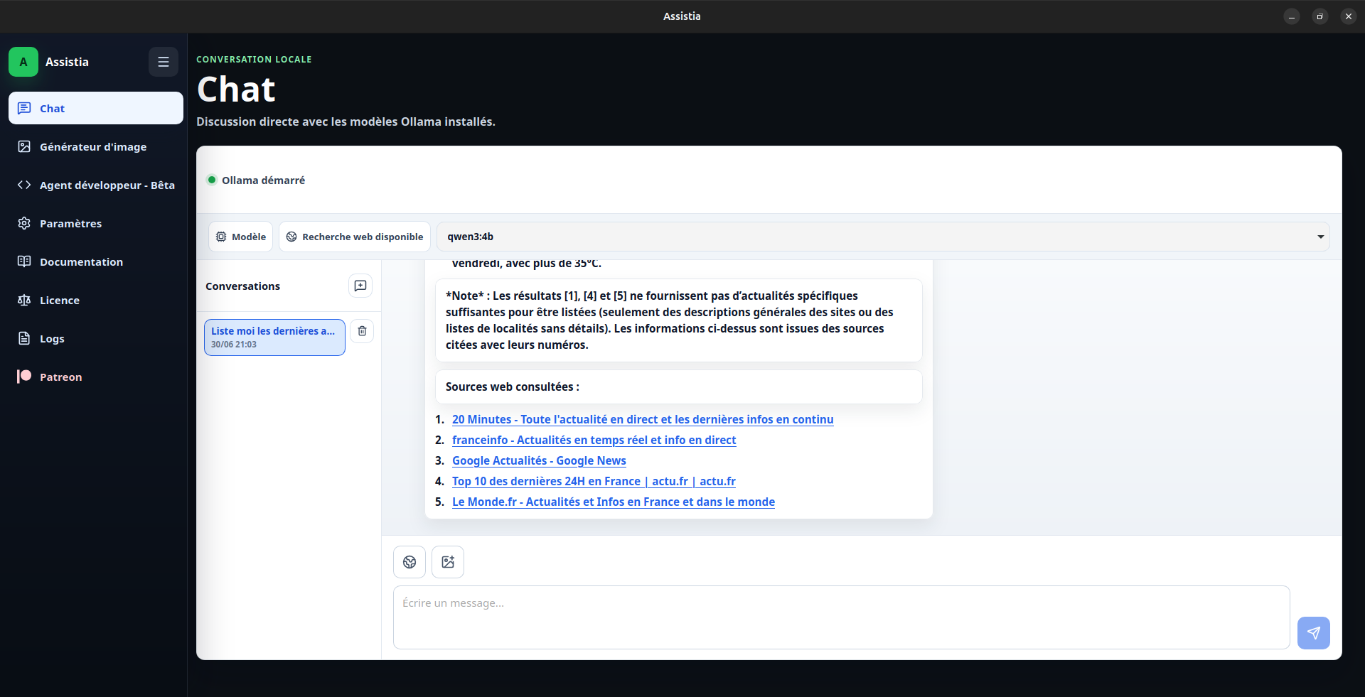 Sources web affichées après une recherche